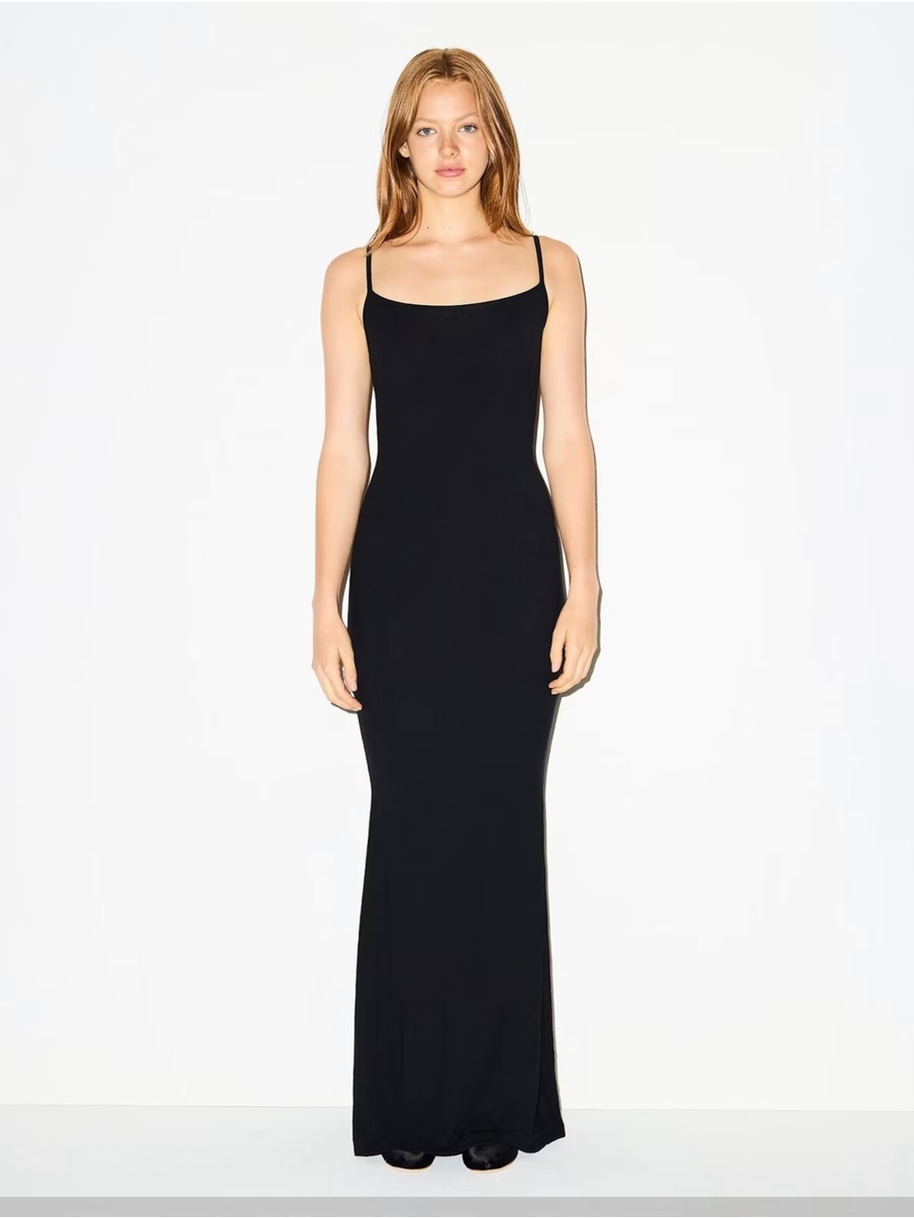 SKIMS Black Slip Maxi Dress with Spaghetti Straps